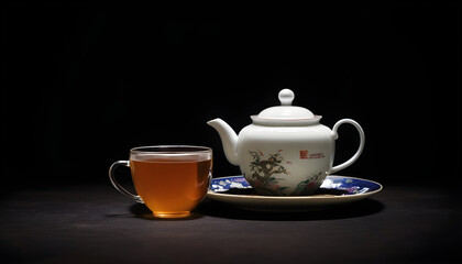 Naklejka na ściany i meble Puer tea against a dark background 1