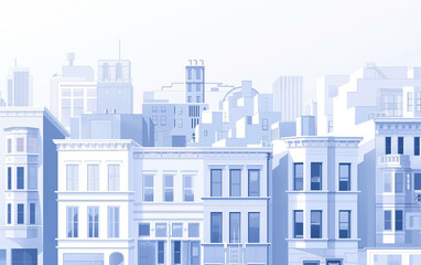 Flat style illustration of city buildings,created with Generative AI tecnology.