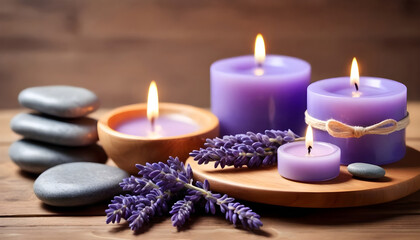 Obraz na płótnie Canvas Spa with lavender elements lavender flowers candles stones 4