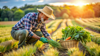 Farmers grow vegetables and wheat for human 