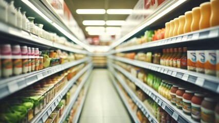 Fototapeta premium Brightly lit grocery aisle with a variety of products