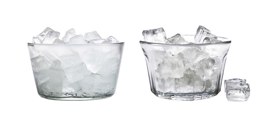 Ice cubes in glass bowl isolated on white background. Clipping path