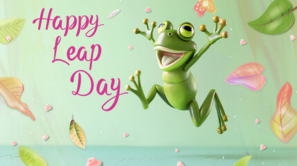 A joyful Green frog is jumping