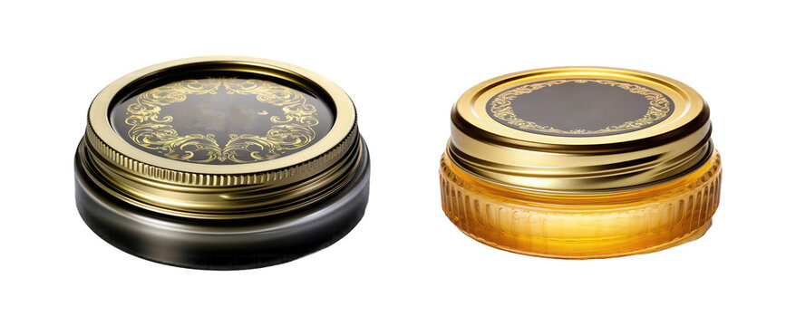 Gold and black jars with wax seal isolated on white background. 3d rendering