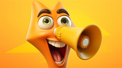 A 3D rendering capturing the enthusiasm of a megaphone character, loud and energetic, - obrazy, fototapety, plakaty