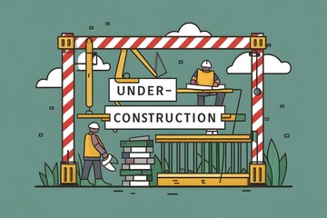 ImageStock Underconstruction website page with striped borders vector - obrazy, fototapety, plakaty