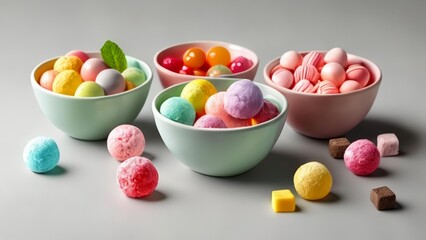  A delightful assortment of colorful candy in bowls