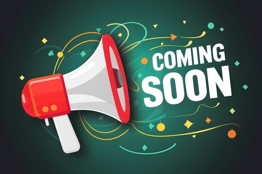 Photo Coming soon with megaphone design illustration on abstract background vector