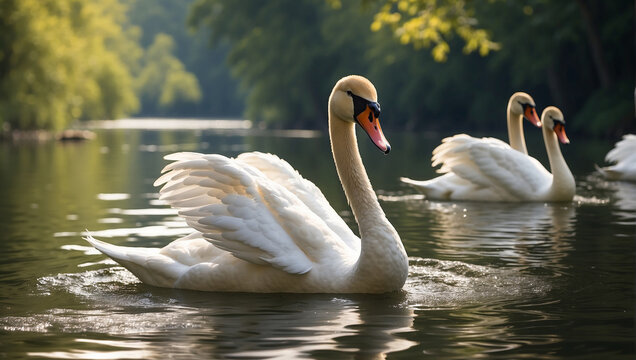 two swans on the water, two swans on the lake, swans on the lake