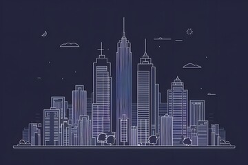 Fototapeta premium StockImage Vector outline of city skyscrapers and buildings in blue color