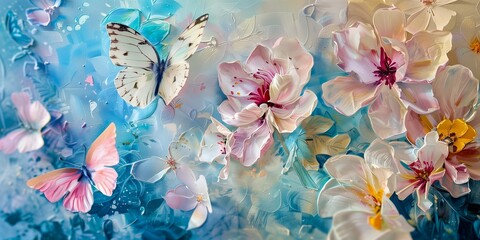 Dynamic photography painting balanced by Floating flowers butterflies abstract Blossoms of Hope embraces transformation oil painting spring colors background
