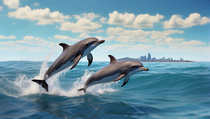 dolphin jumping out of water, dolphin jumping in the water