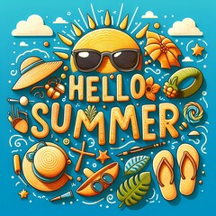 Hello summer illustration - obrazy, fototapety, plakaty