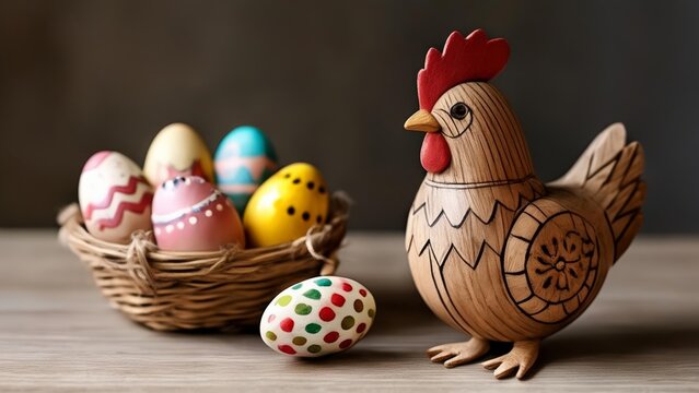  Easter joy with vibrant eggs and a charming rooster