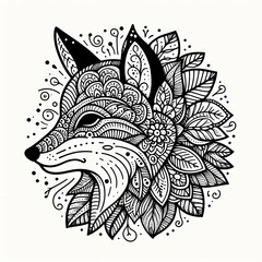 fox illustration, mandala, outline image of a fox
