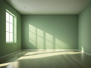 Obraz premium Green empty room with a wooden floor and a wall. Free copy space background wallpaper design 
