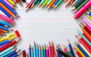 Fototapeta premium Assortment of coloured pencils with shadow on white background