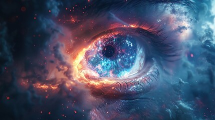 Nebula Creature eye, Shimmering Gaseous Form, Cosmic Entity Revealing Multiverse Secrets, 3D Render - obrazy, fototapety, plakaty