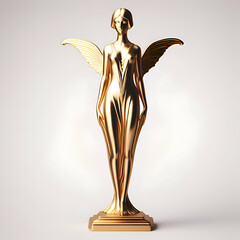 Golden Female Statue on a White Background