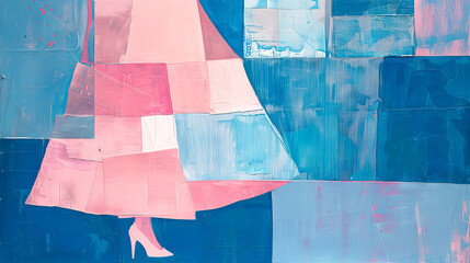 Abstract Feminine Elegance: Pink High Heel on Blue Textured Canvas - 783734622