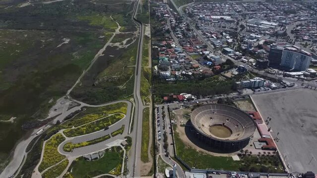 Drone Shot Over the Ocean of the US and Mexico Border