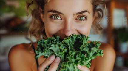 Woman Eating Kale