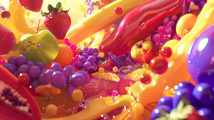 Vibrant Fruit Cascade with Splashing Juices - 783735234