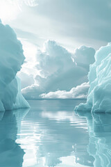 Serene Arctic Iceberg Reflections under a Cloudburst Sky - 783735609