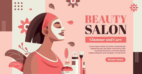 Flat beauty salon social media promo template