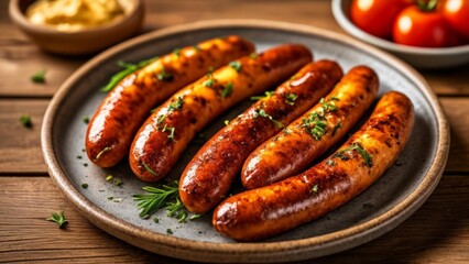  Grilled sausages with fresh herbs ready to serve