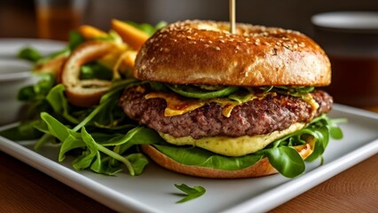  Deliciously stacked burger ready to be savored