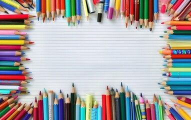 Fototapeta premium Assortment of coloured pencils with shadow on white background
