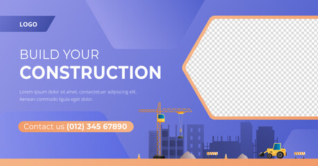 Gradient construction project facebook template