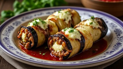  Delicious stuffed eggplant rolls ready to be savored