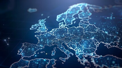 Glowing Printed Circuits Map of Western Europe on Computer Chip: Global Network and Connectivity