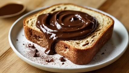 Fototapeta na wymiar Indulgence on a plate Chocolate swirls on a slice of bread