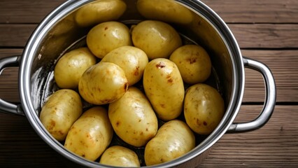  Freshly harvested potatoes in a metal bucket