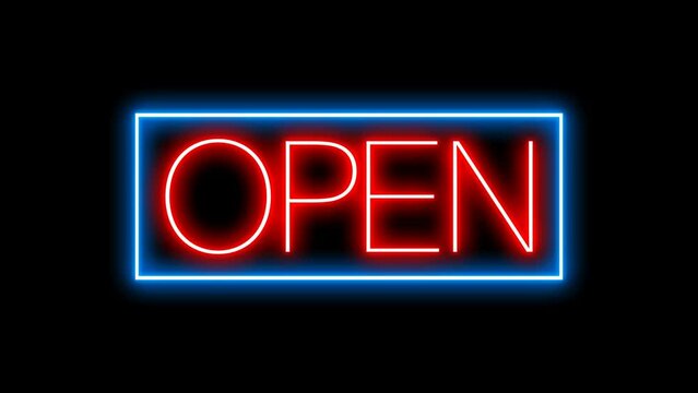 shop open board on the wall video footage with red and blue neon colors effect