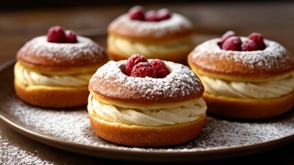 Obraz na płótnie Canvas Deliciously tempting raspberry pastries ready to be savored