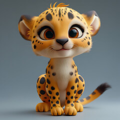 A cute and happy baby cheetah 3d illustration