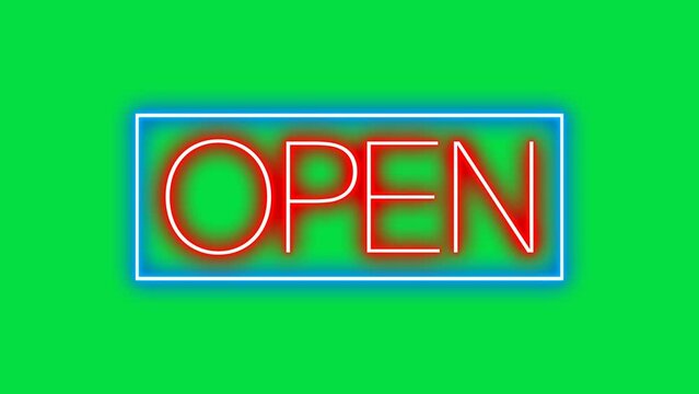 open neon ad on green screen video footage