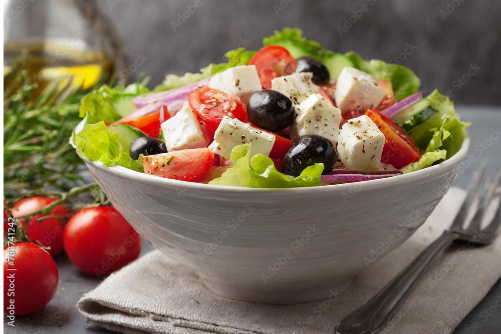 Wall mural vegetables and feta served in bowl