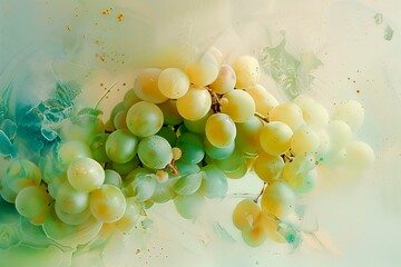 Dynamic painting is transforming its shapes and colors into a partially realistic photograph grapes fruits on the vine