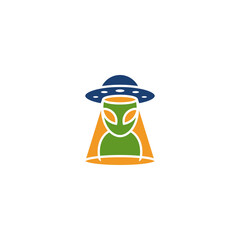 Alien in hat and flying saucer logo design.