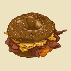 Bagel with bacon and egg