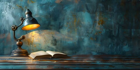 Vintage Study Lamp Illuminating an Open Book Evoking Nostalgia and Timeless Wisdom