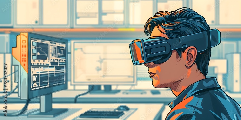Poster engineer utilizing augmented reality headset to visualize and interact with 3d product design model 