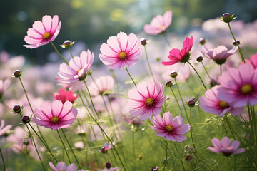 Fototapeta premium Beautiful cosmos flowers blooming in garden