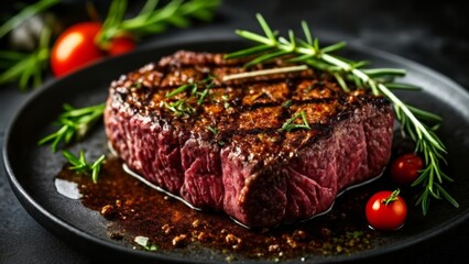  Deliciously grilled steak ready to be savored - obrazy, fototapety, plakaty