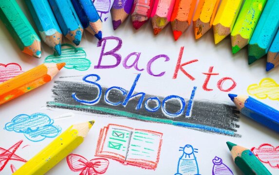 Back to school handwriting on white paper with color pencils